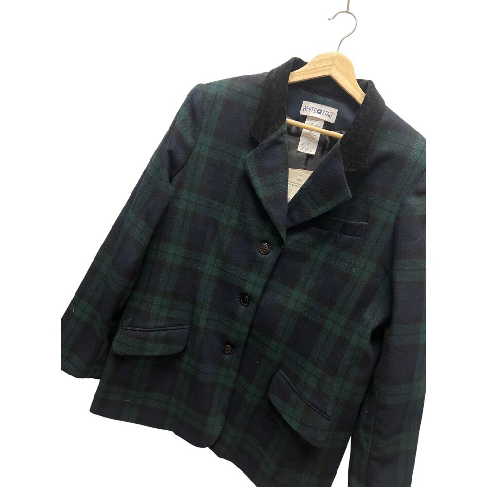 White Stag NWT Vintage Deadstock Green & Blue Wool Tartan Blazer